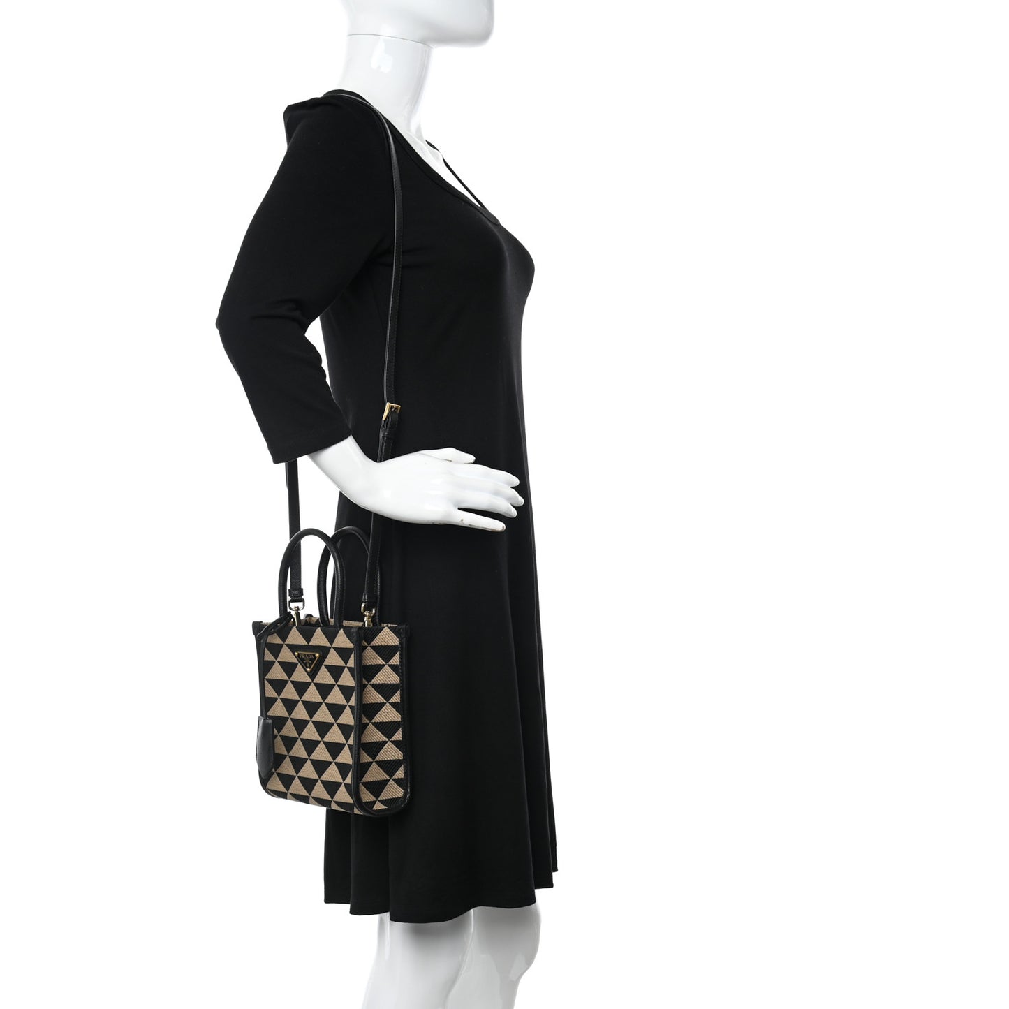 Jacquard Saffiano Triangolo Symbole Embroidered Micro Tote Black Corda