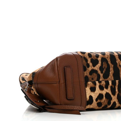 Dolce & Gabbana Leopard Print Canvas Calfskin Animalier Shoulder Bag Brown 8 of 13