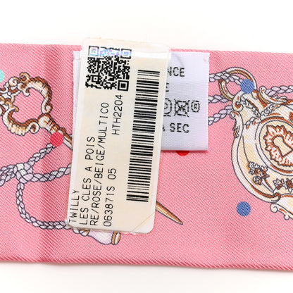 Hermes Silk Les Cles A Pois Twilly Rose Beige Multicolor 3 of 4