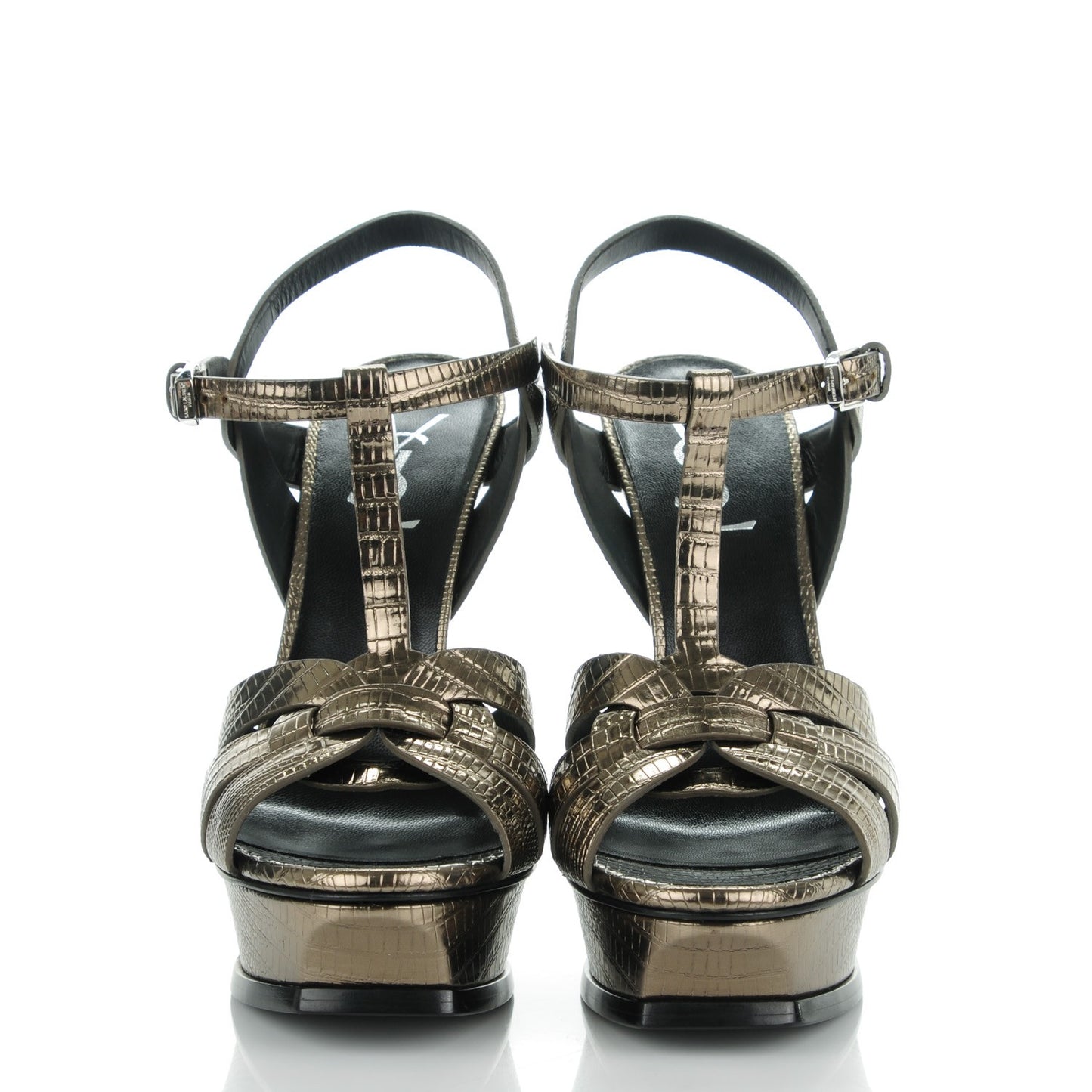Calfskin Lizard Embossed Tribute 105 Platform Sandals 38.5 Topas