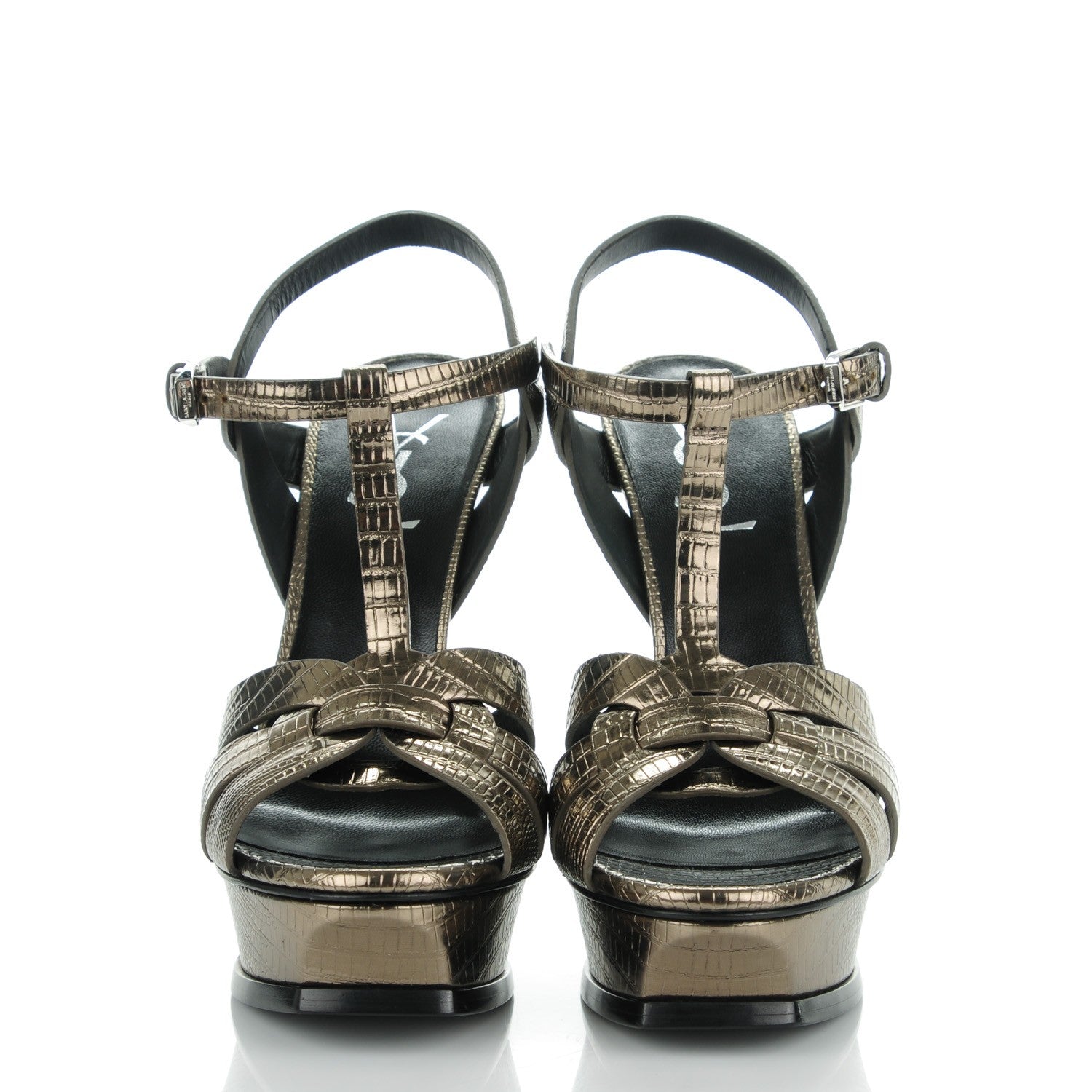 Saint Laurent Calfskin Lizard Embossed Tribute 105 Platform Sandals 38.5 Topas 2 of 7