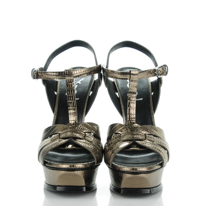 Saint Laurent Calfskin Lizard Embossed Tribute 105 Platform Sandals 38.5 Topas 2 of 7