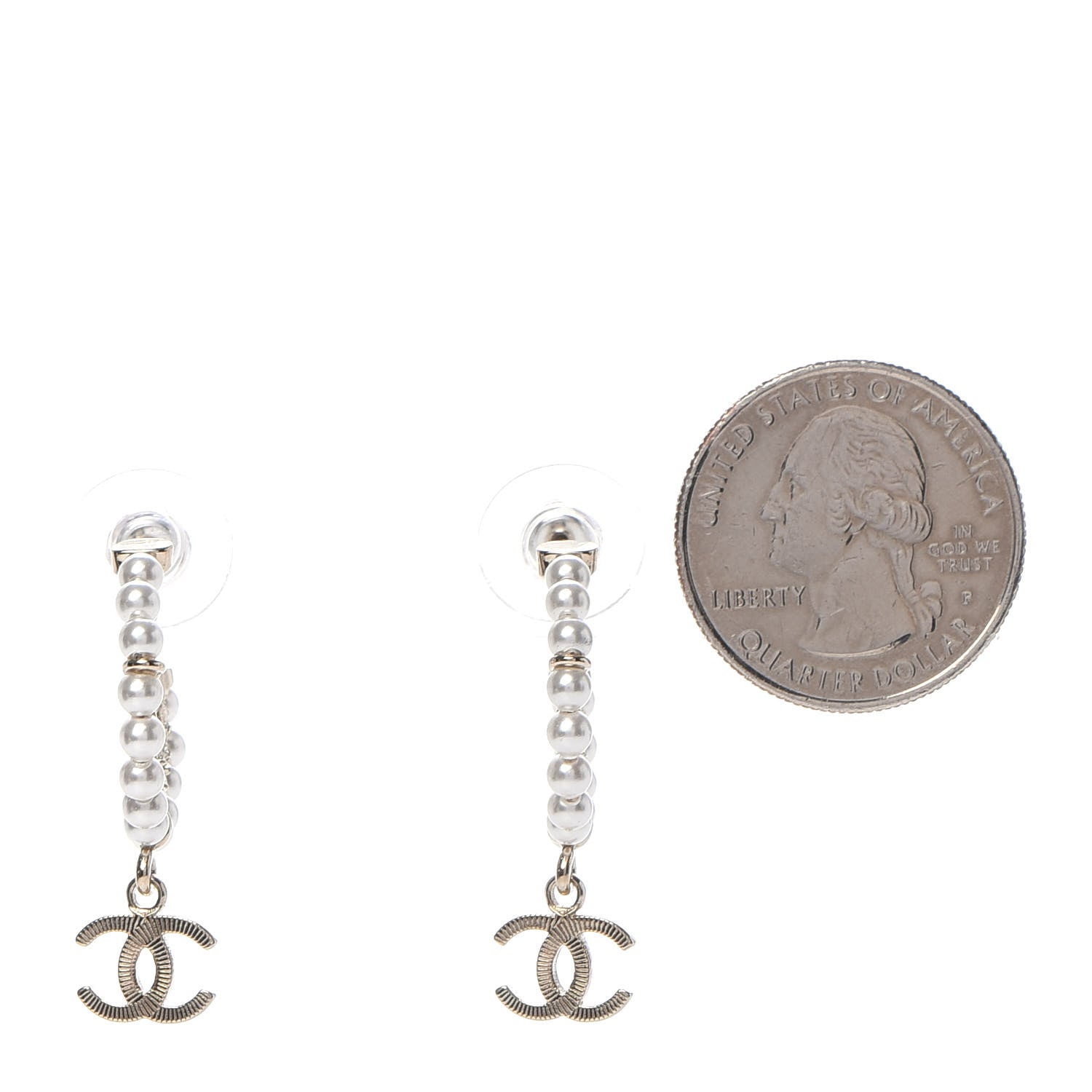 Chanel Pearl Charms CC Hoop Earrings Gold 2 of 4