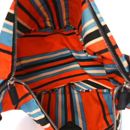 Prada Canvas Logo Embossed Striped Large Triangle Shoulder Bag Arancio 5 of 9