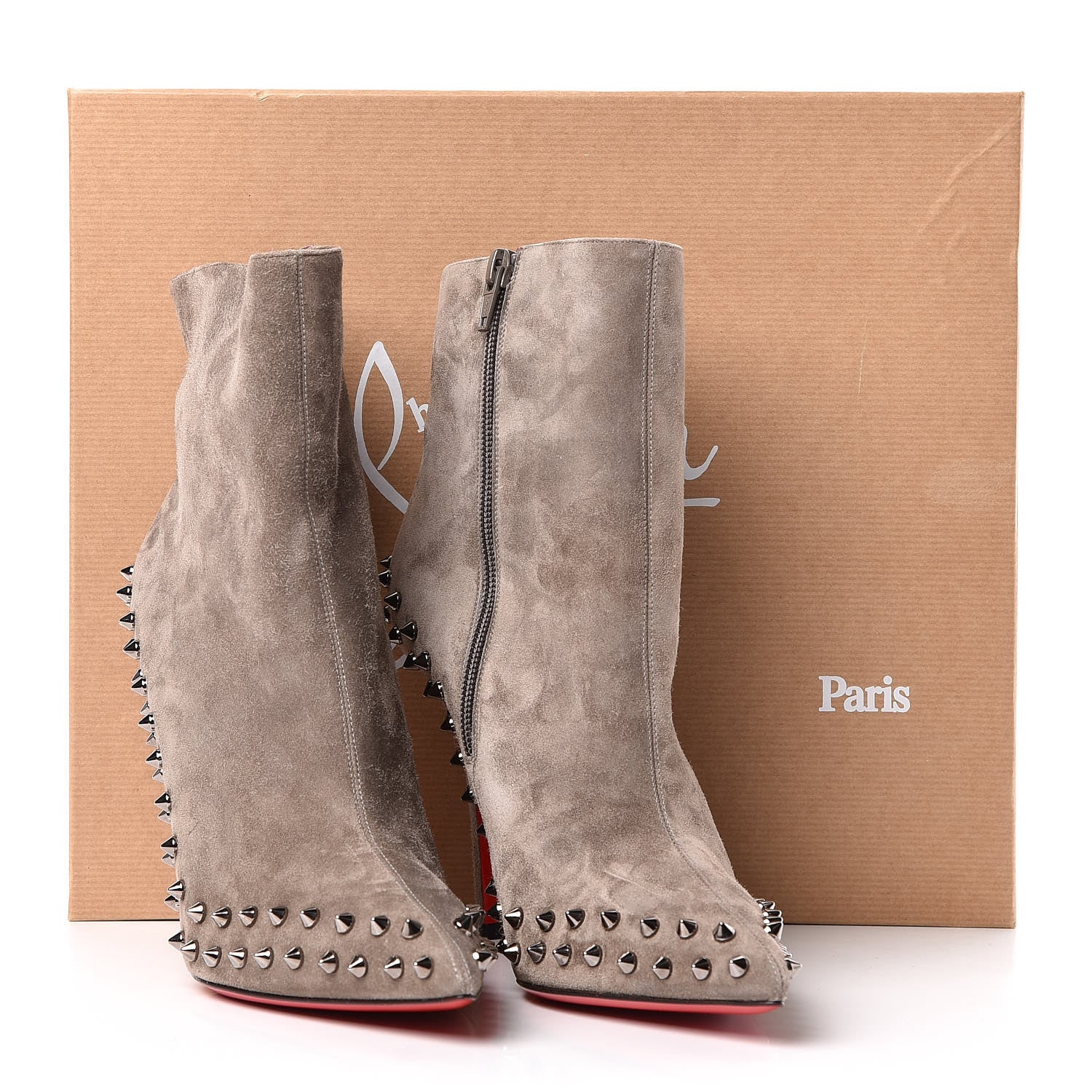 Christian Louboutin Veau Velours Willetta 100 Ankle Boots 38.5 Cendre Gun 10 of 10