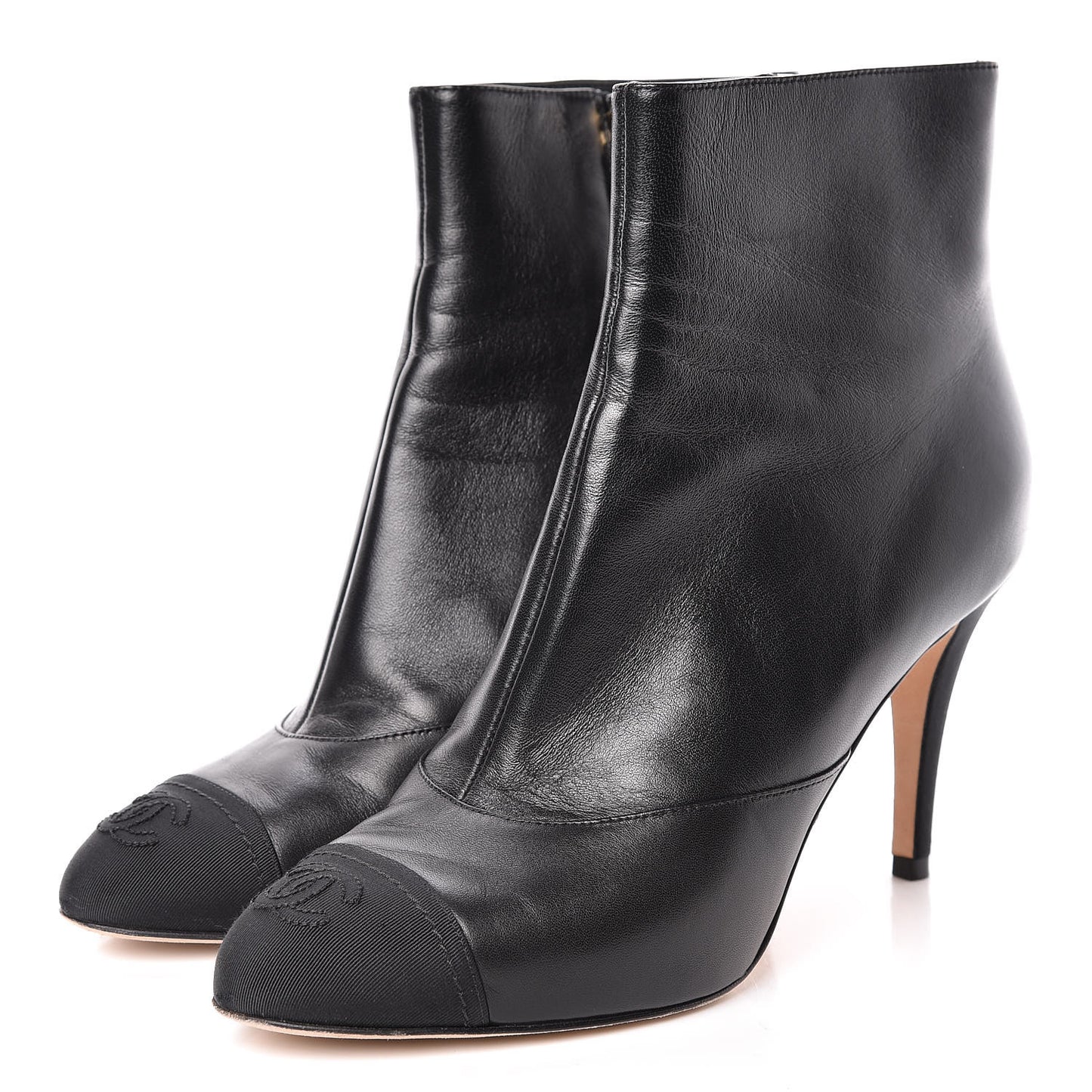 Lambskin Grosgrain Cap Toe CC Short Ankle Boots 37.5 Black