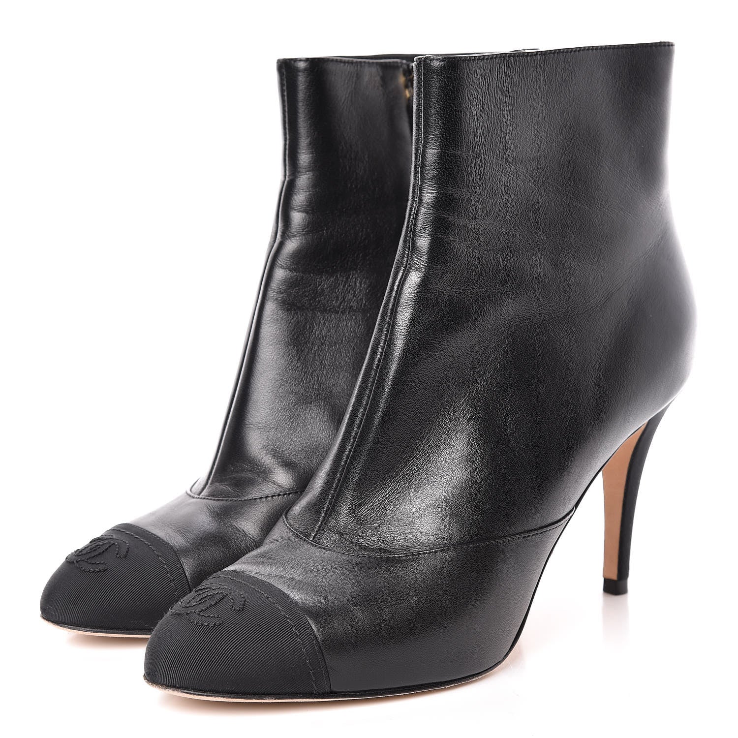 Chanel Lambskin Grosgrain Cap Toe CC Short Ankle Boots 37.5 Black 3 of 11