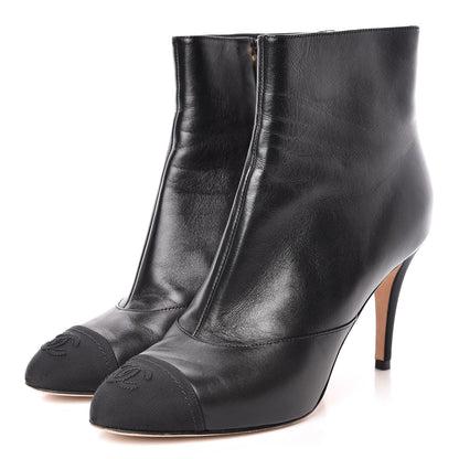 Chanel Lambskin Grosgrain Cap Toe CC Short Ankle Boots 37.5 Black 3 of 11