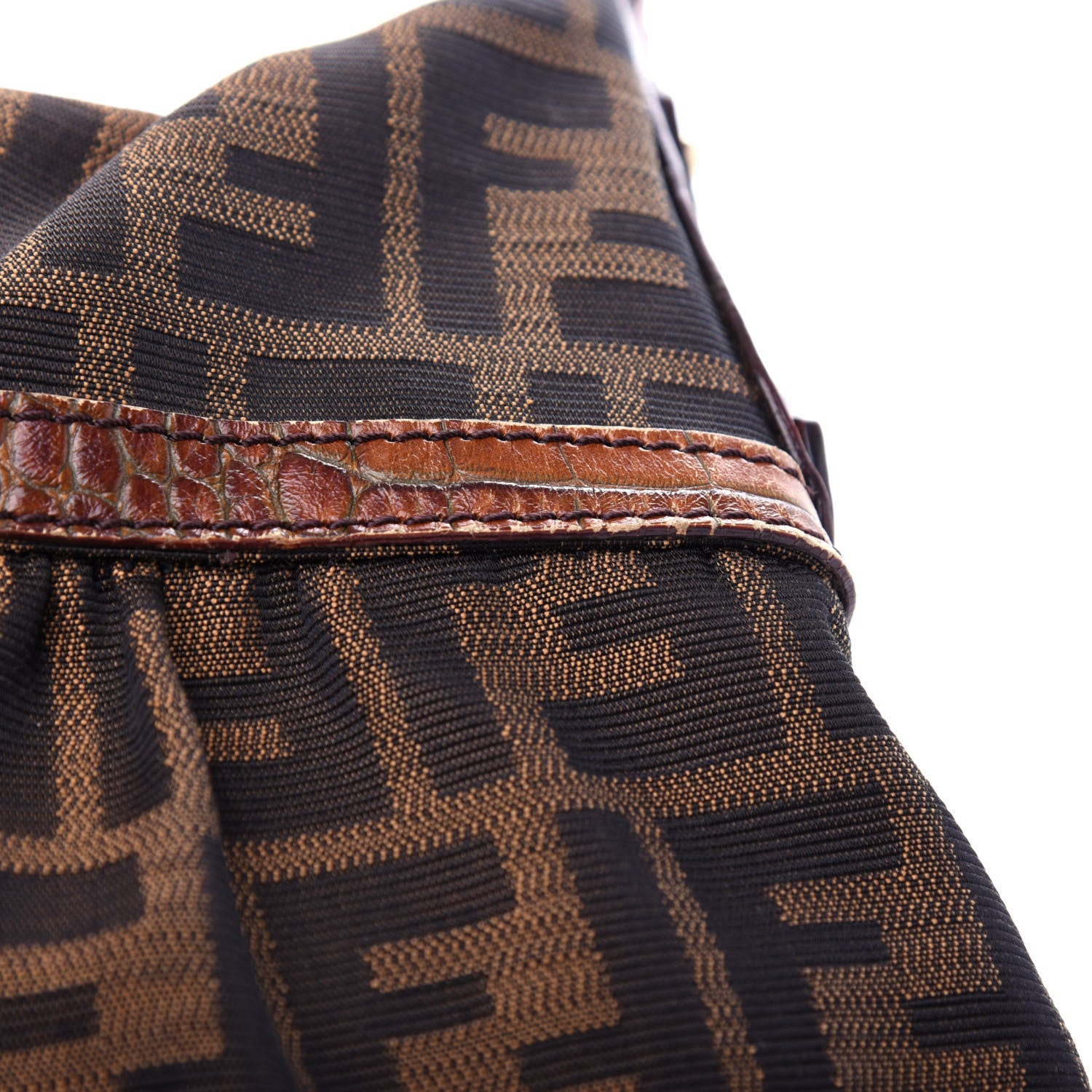 Fendi Zucca Calfskin Crocodile Embossed Chef Hobo Tobacco 11 of 11