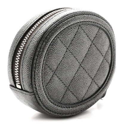 Chanel Metallic Caviar Quilted Filigree Zip Around Classic Coin Purse Dark Silver 3 of 8