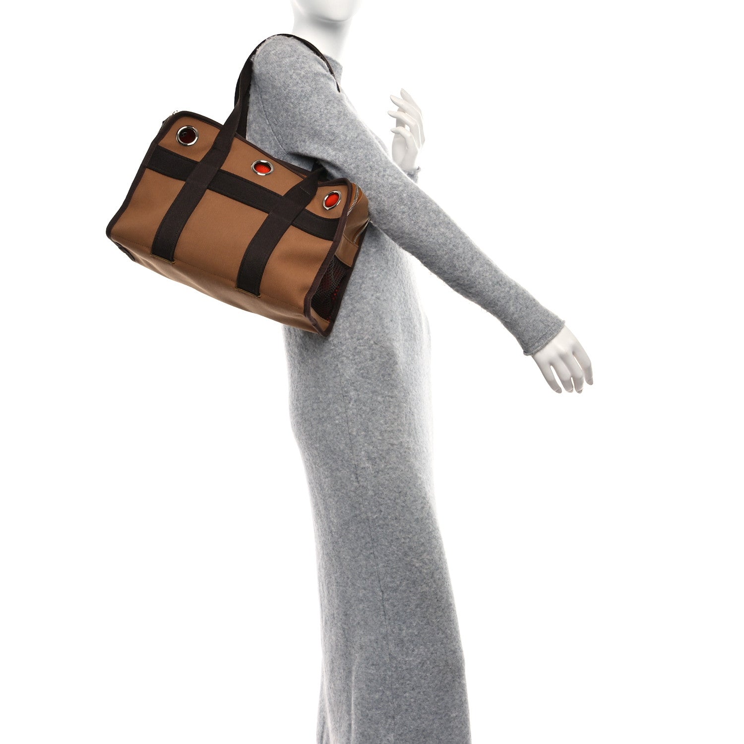 Hermes Polyamide Cotton Carrying Dog Bag Fauve Feu 2 of 8