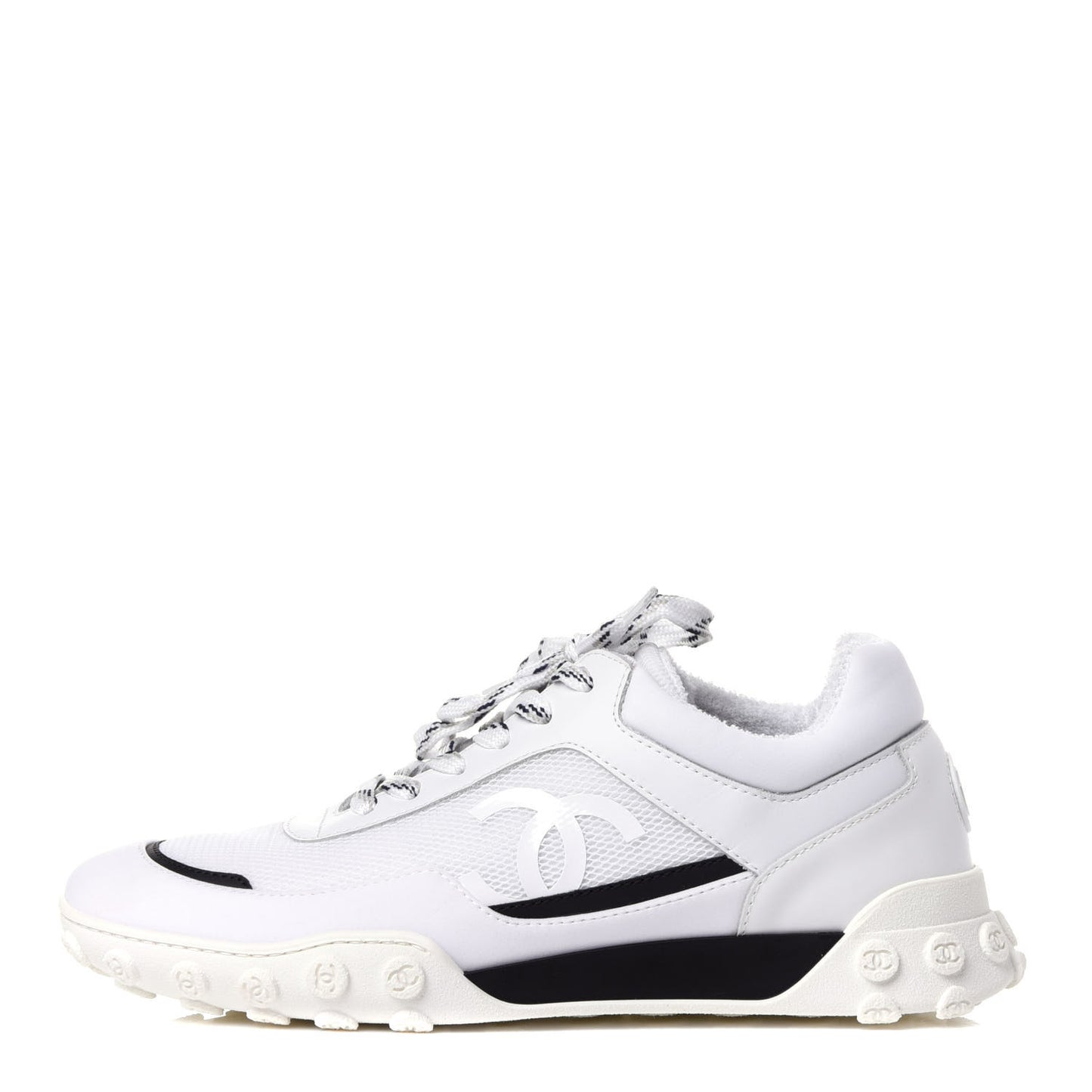 Calfskin Mesh Lycra Womens Logo Sneakers 40 White