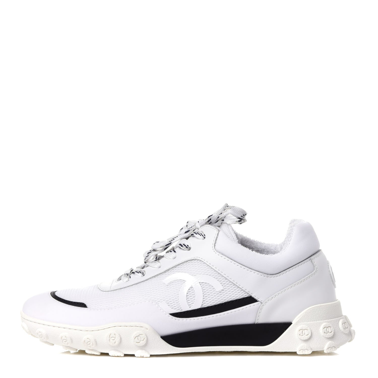 Chanel Calfskin Mesh Lycra Womens Logo Sneakers 40 White 1 of 10