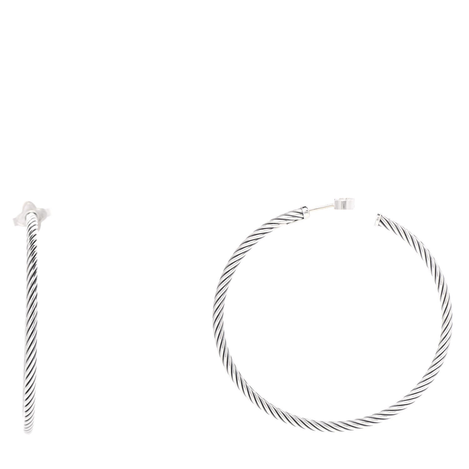 David Yurman Sterling Silver 14K Yellow Gold Medium Cable Classics Hoop Earrings 1 of 7