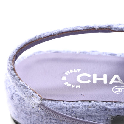 Chanel Iridescent Wool Tweed Patent Cap Toe CC Slingback Flats 39.5 Light Purple Silver Black 12 of 13