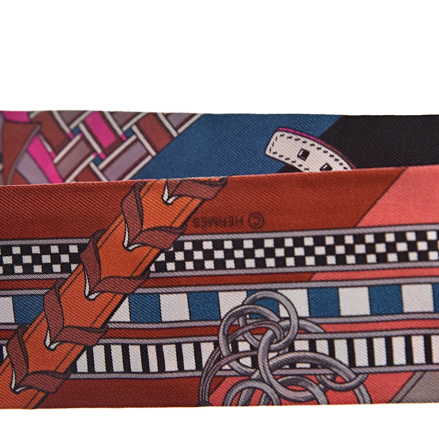 Hermes Silk Brides et Gris Twilly Marron Bleu Orange 5 of 6