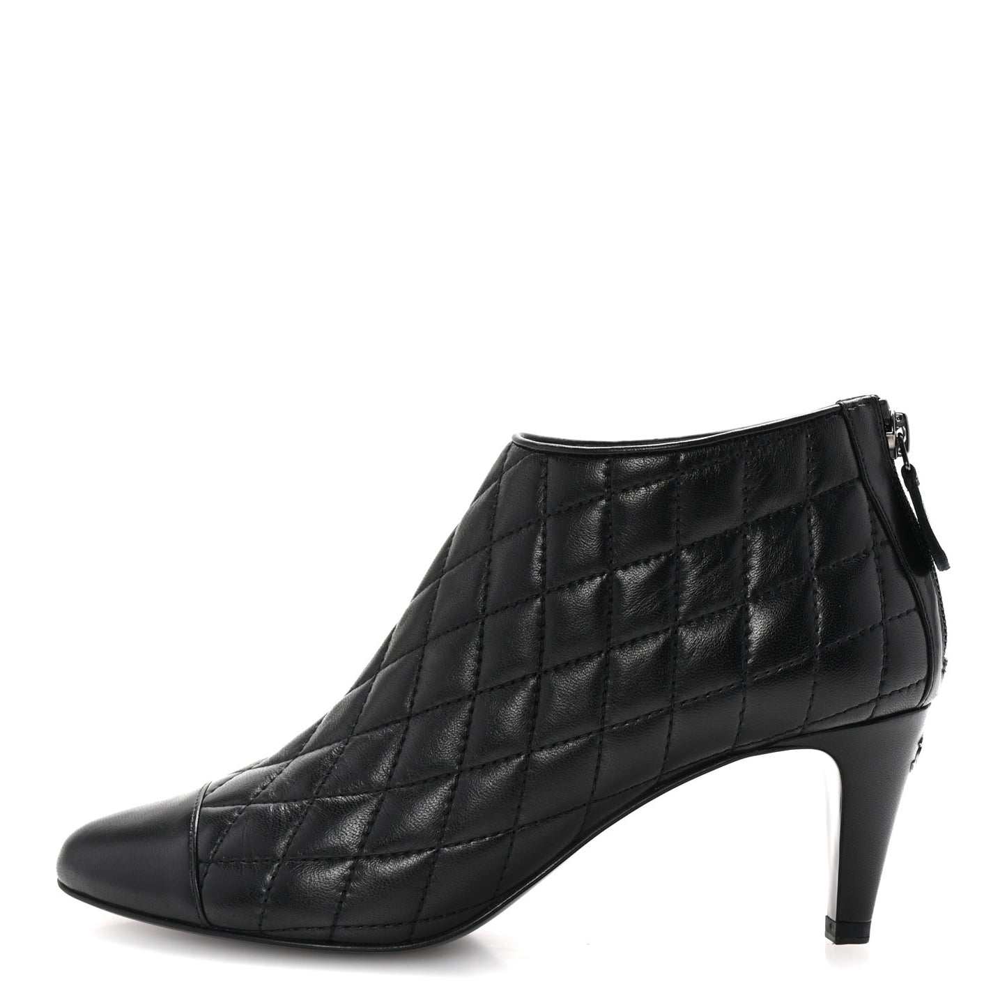 Calfskin Quilted Cap Toe Short Boots 38.5 Black