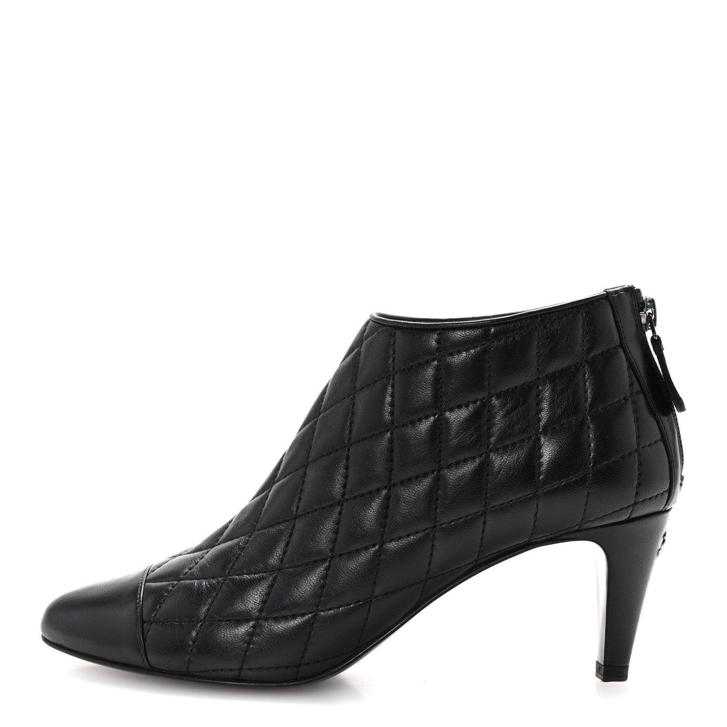 Chanel Calfskin Quilted Cap Toe Short Boots 38.5 Black 1 of 10