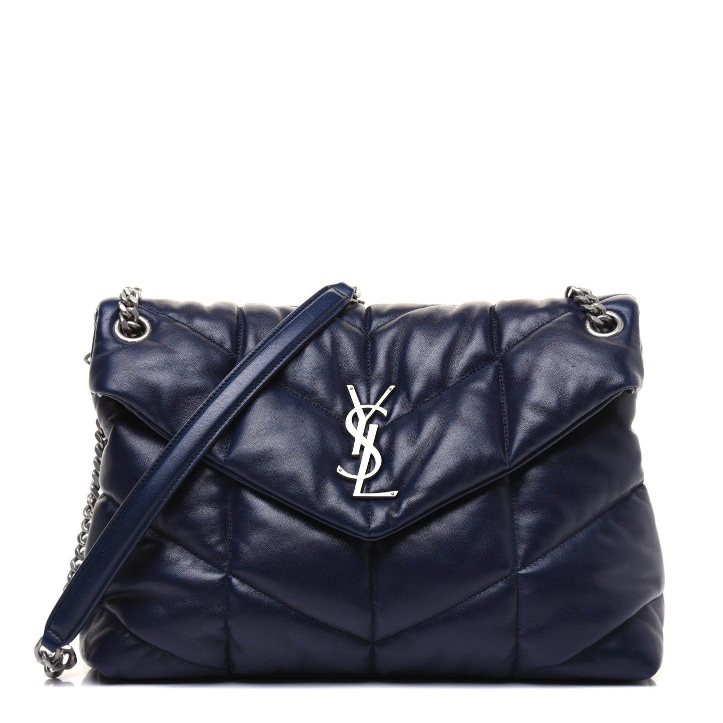 Lambskin Quilted Small Loulou Puffer Monogram Chain Satchel Navy