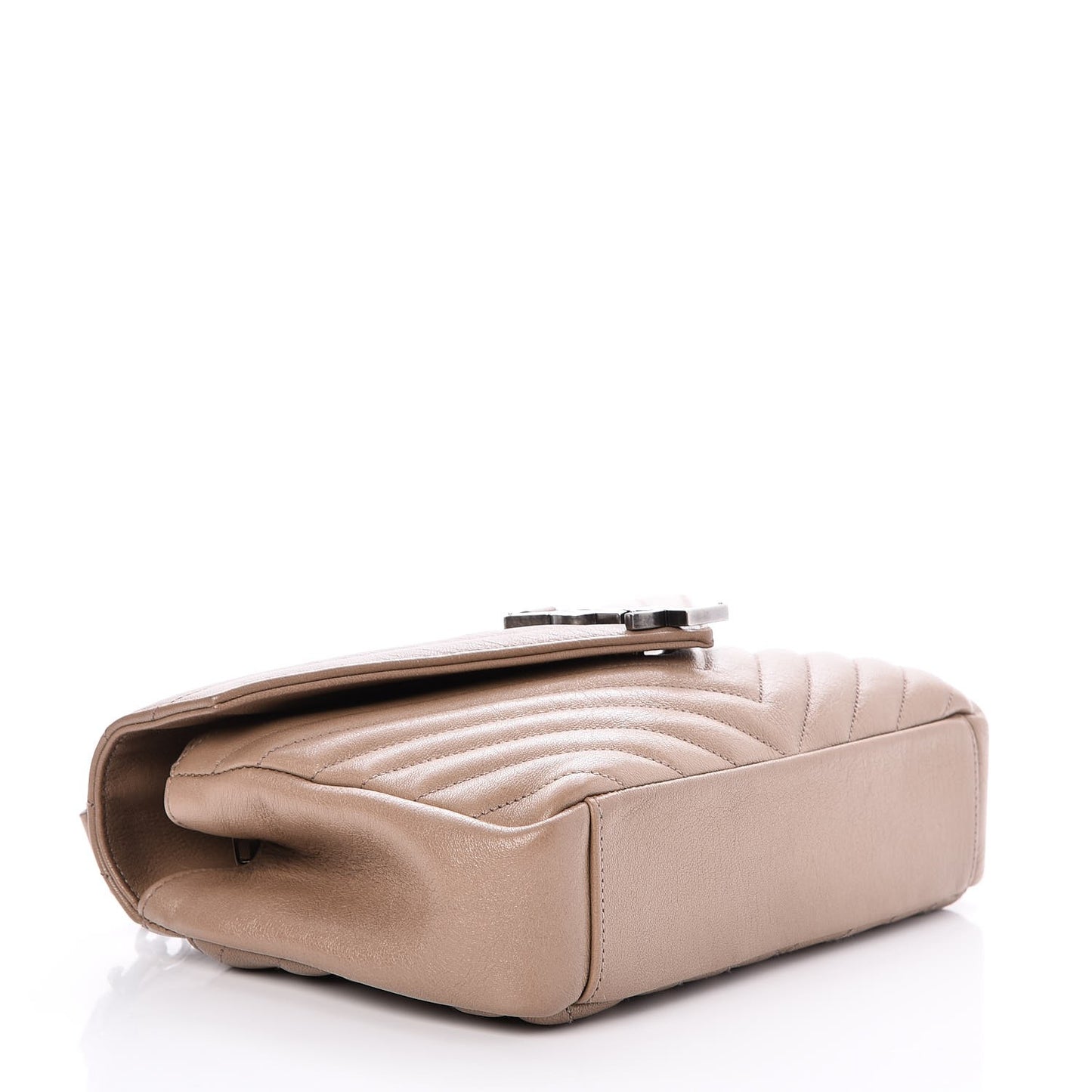 Sheepskin Matelasse Chevron Monogram Medium College Bag Taupe