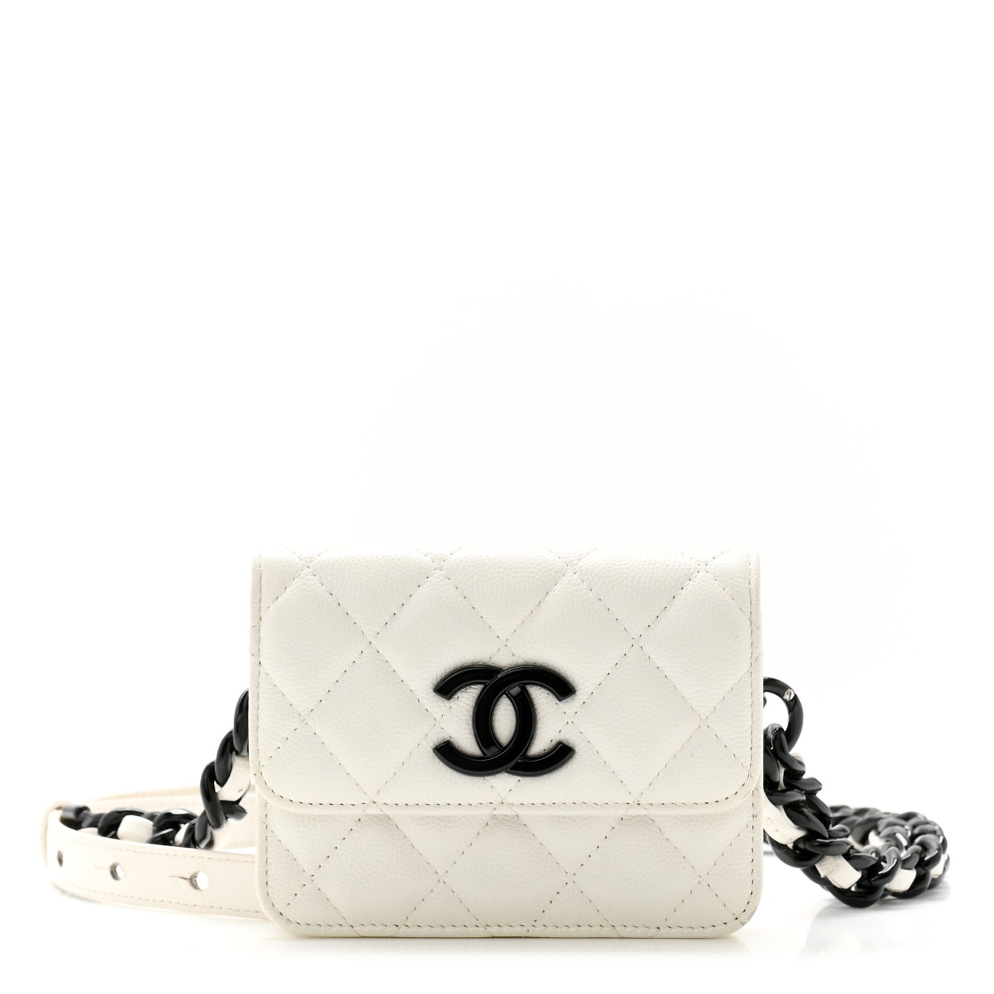 Caviar Quilted My Everything Belt Flap Card Holder White