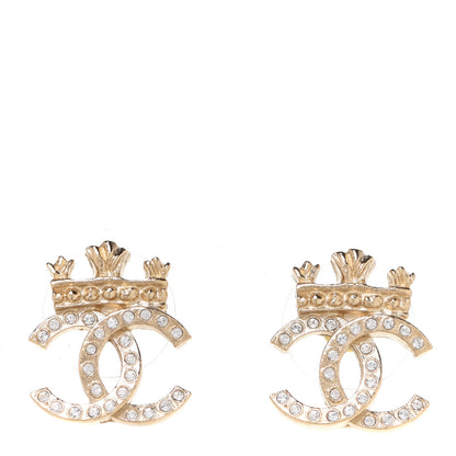 Chanel Crystal CC Crown Earrings Gold 1 of 5