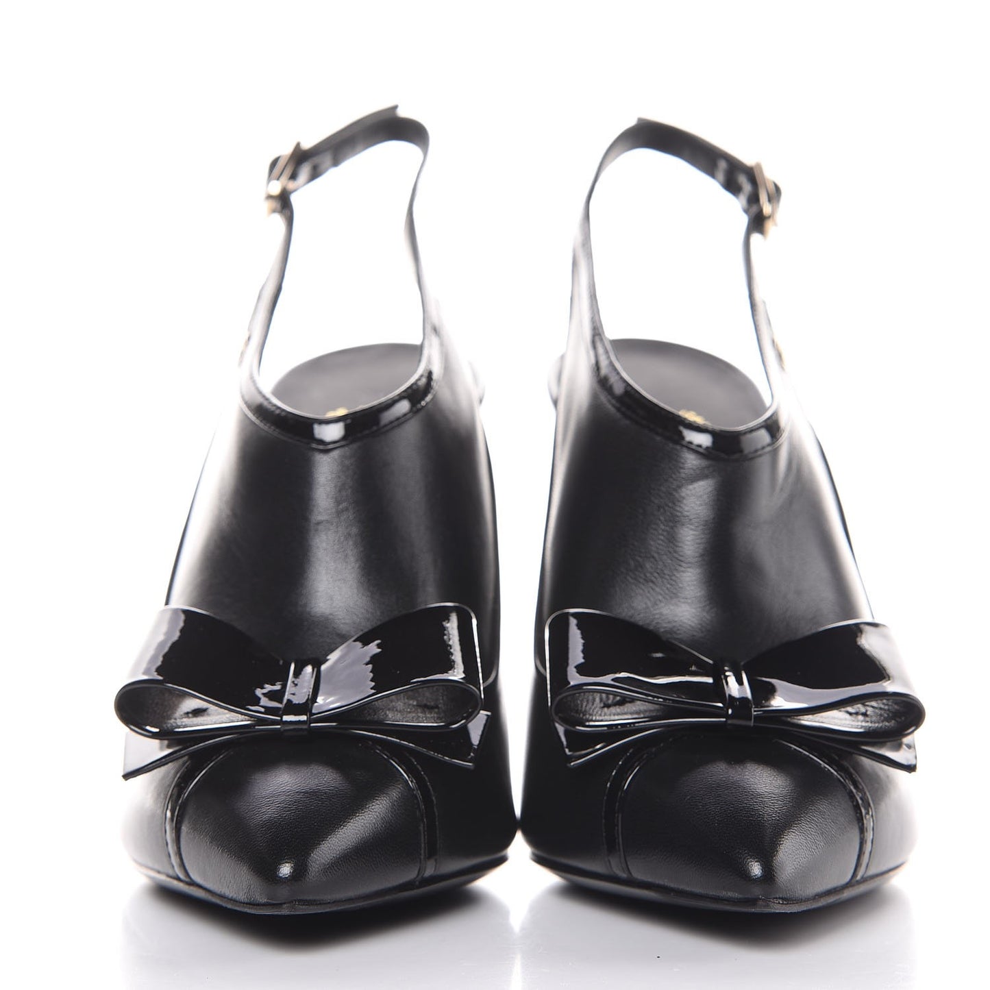 Patent Lambskin CC Bow Slingback Pumps 35.5 Black