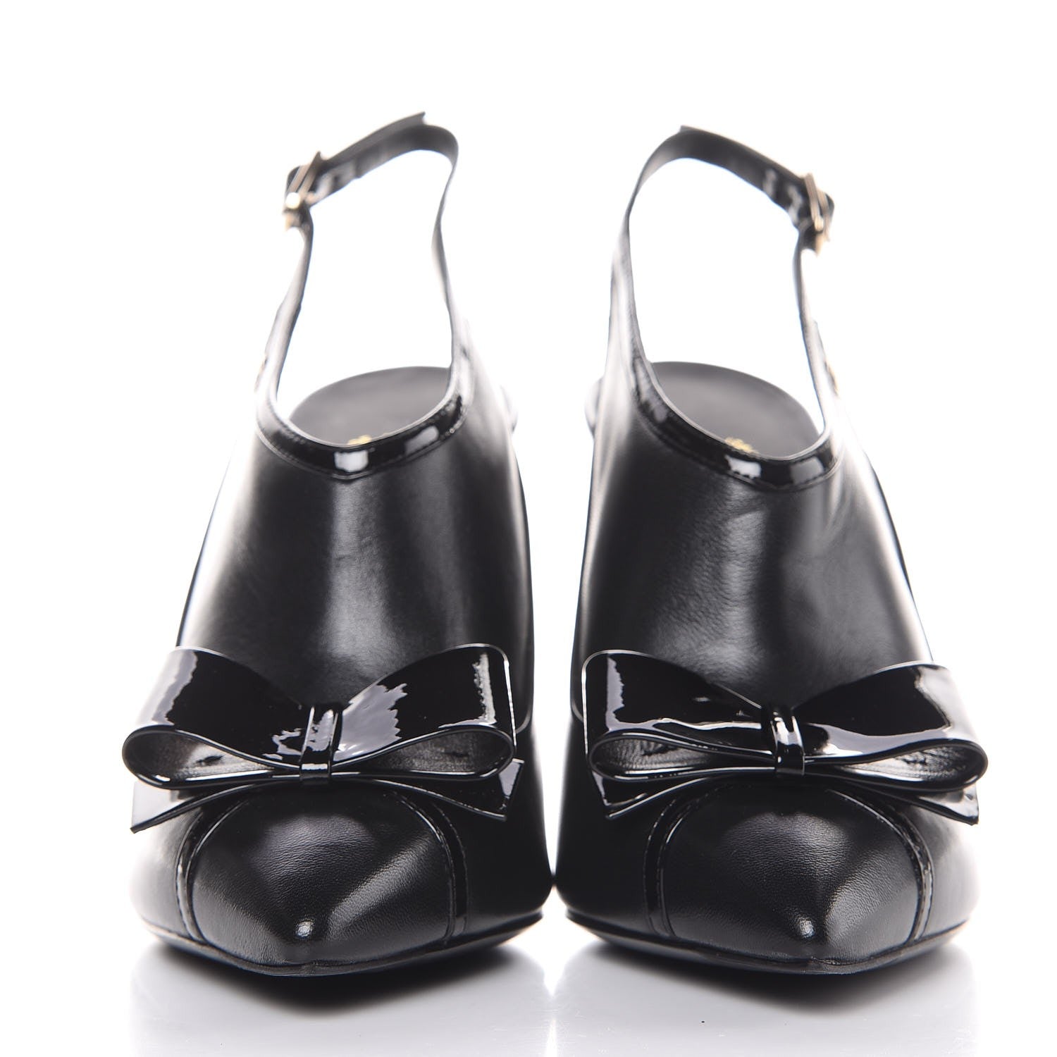 Chanel Patent Lambskin CC Bow Slingback Pumps 35.5 Black 2 of 9