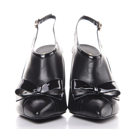 Chanel Patent Lambskin CC Bow Slingback Pumps 35.5 Black 2 of 9