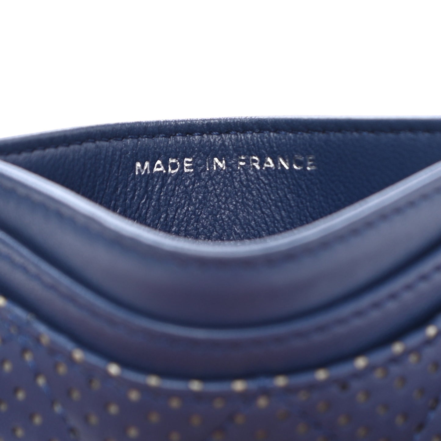 Perforated Lambskin Quilted Card Holder Blue