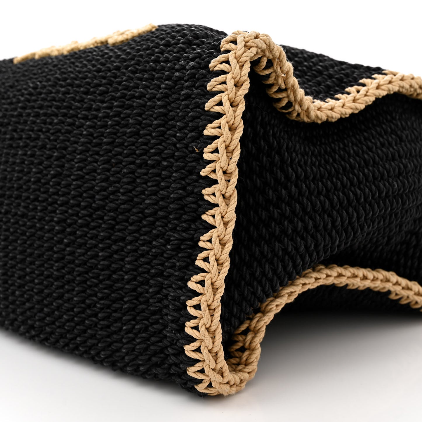 Cotton Crochet Large Deauville Tote Black Beige