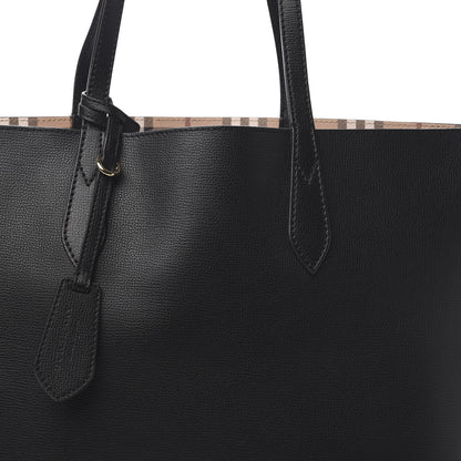 Burberry Grainy Calfskin Haymarket Check Medium Reversible Tote Black 12 of 15