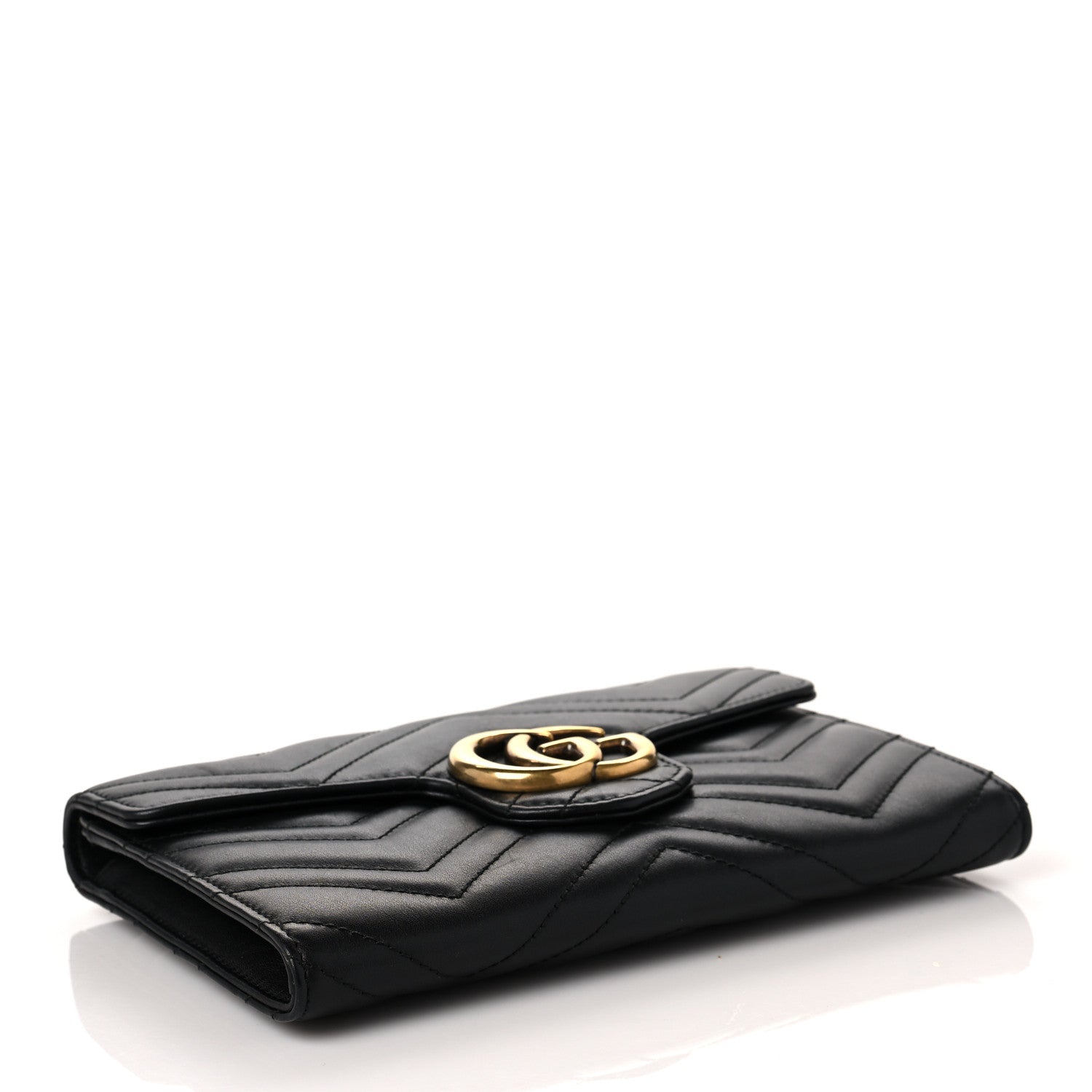Gucci Calfskin Matelasse Mini GG Marmont Chain Wallet Black 4 of 9