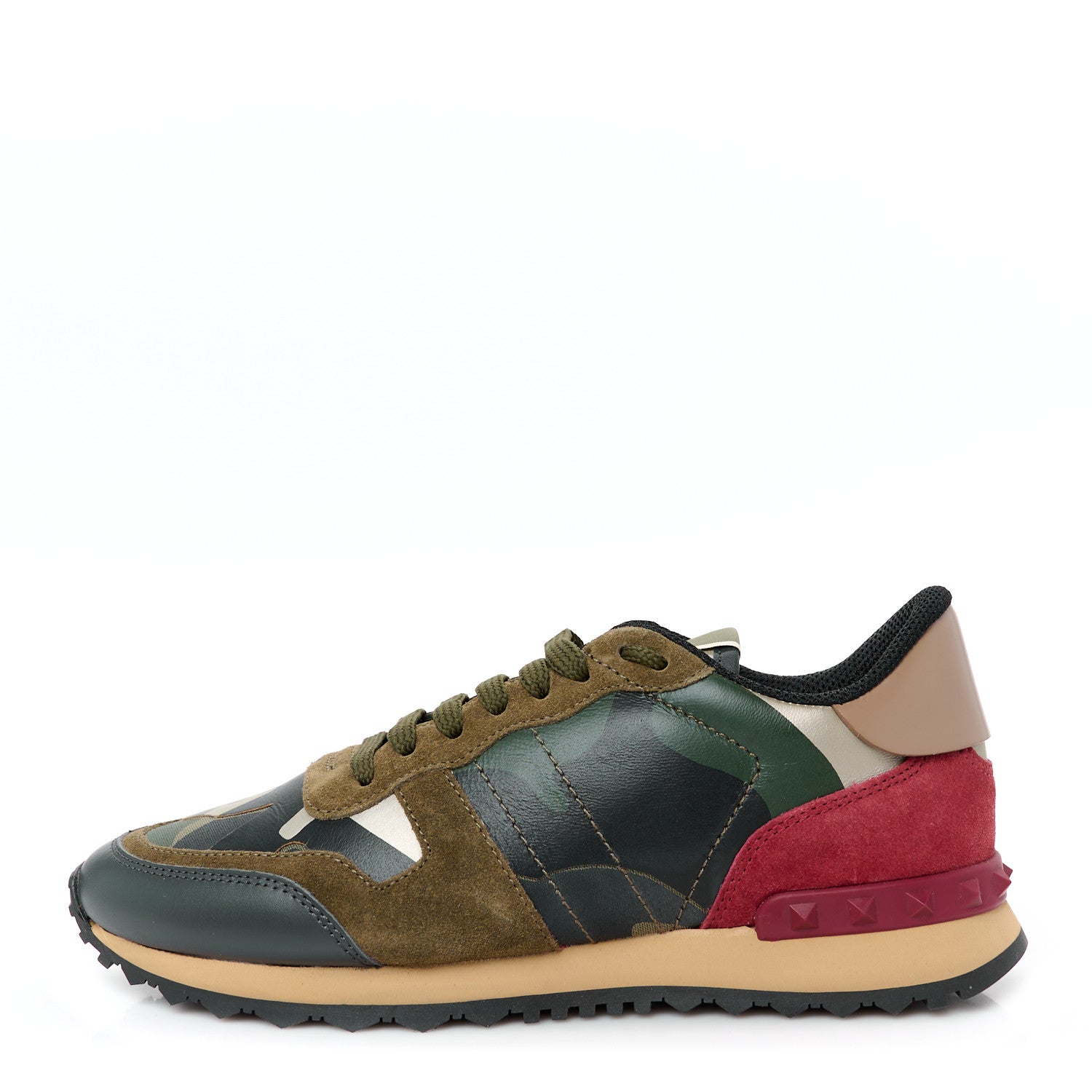 Valentino Garavani Nappa Fabric Suede Camouflage Womens Rockrunner Sneakers 37 Army Green Platino 1 of 9