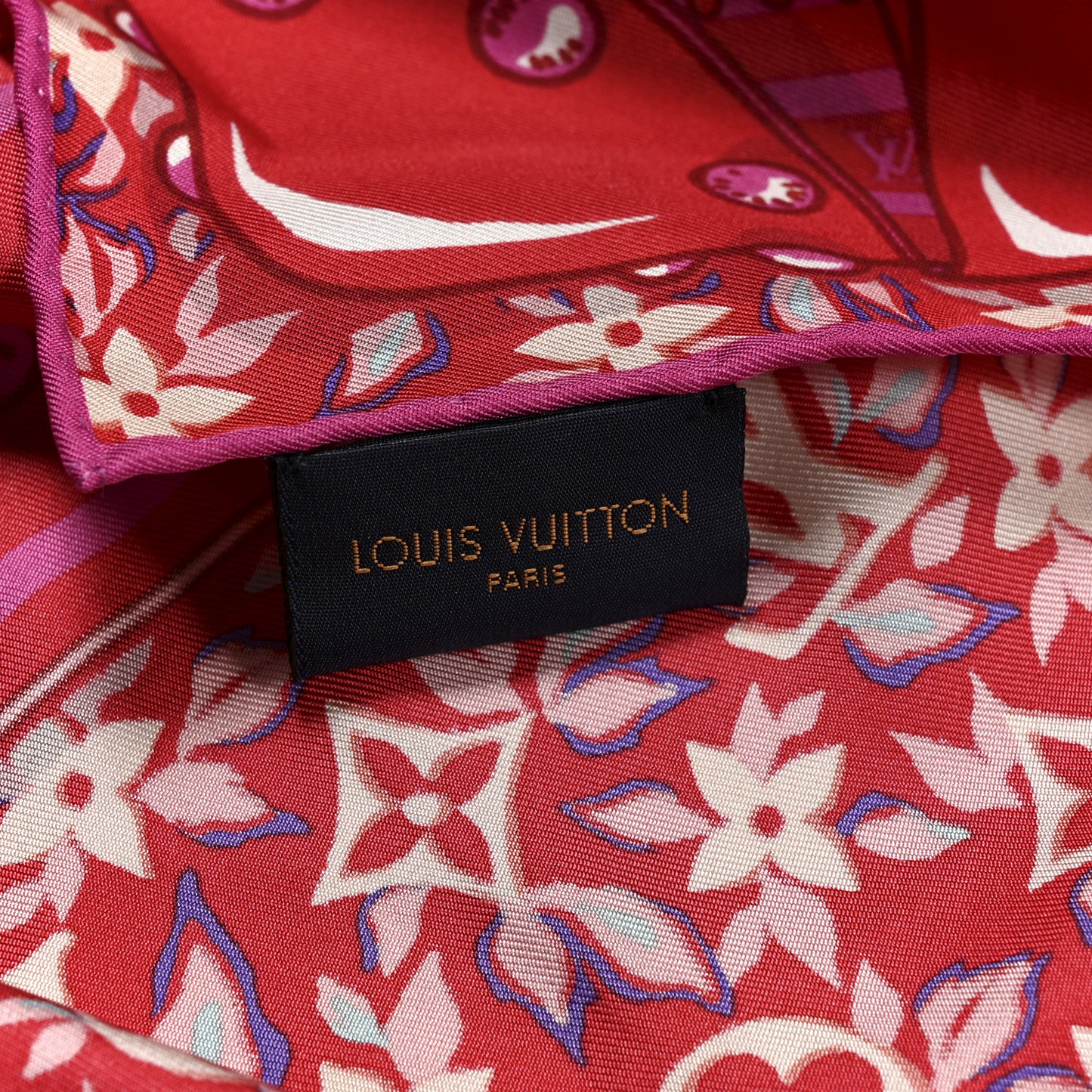 Silk Monogram Trunk Floral Print Square Scarf Red Multicolor