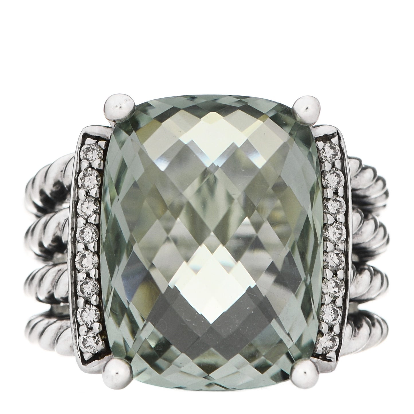 Sterling Silver Diamond Prasiolite 16mm Wheaton Ring 52 6