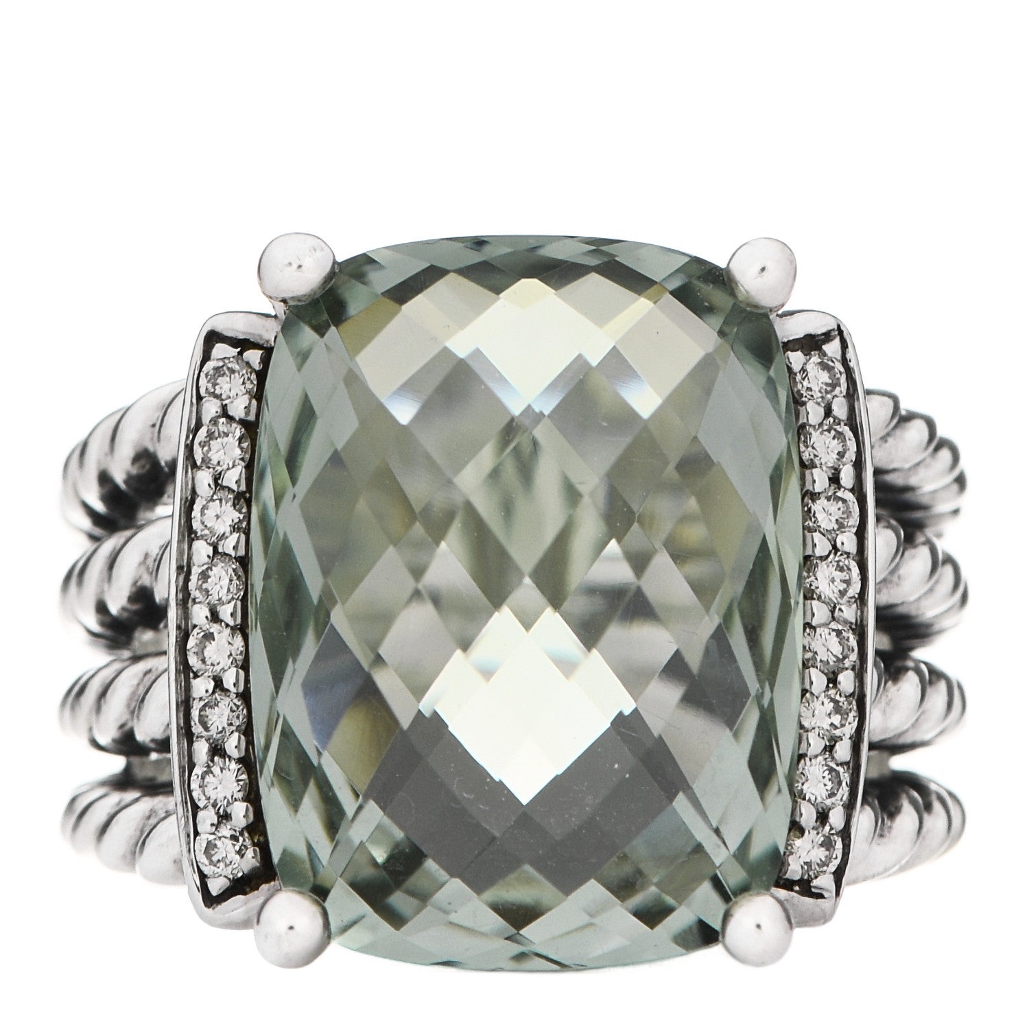 David Yurman Sterling Silver Diamond Prasiolite 16mm Wheaton Ring 52 6 1 of 7