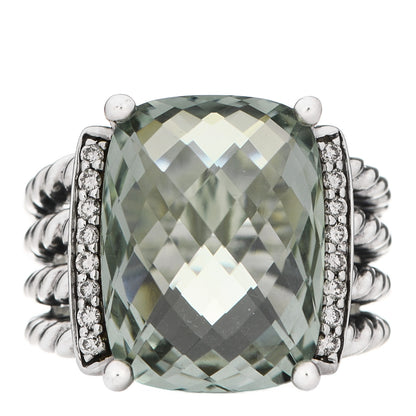 David Yurman Sterling Silver Diamond Prasiolite 16mm Wheaton Ring 52 6 1 of 7