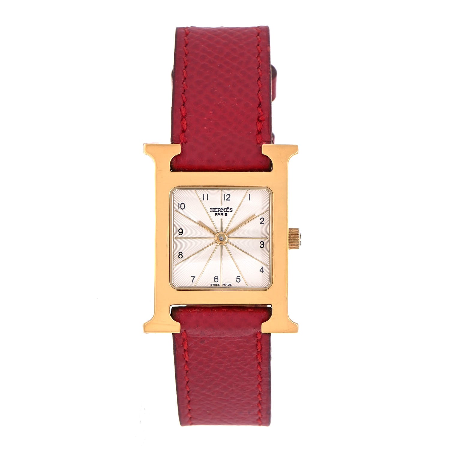 Hermes Stainless Steel Epsom 21mm Heure H Hour Quartz Watch Rouge 1 of 4