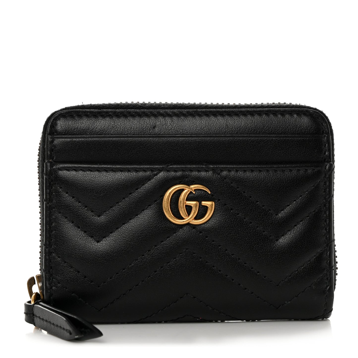 Calfskin Matelasse GG Marmont Zip Around Card Case Black