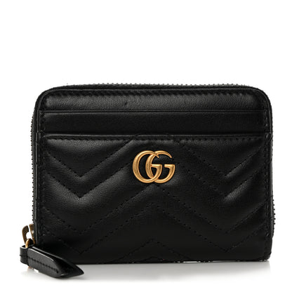 Gucci Calfskin Matelasse GG Marmont Zip Around Card Case Black 1 of 8