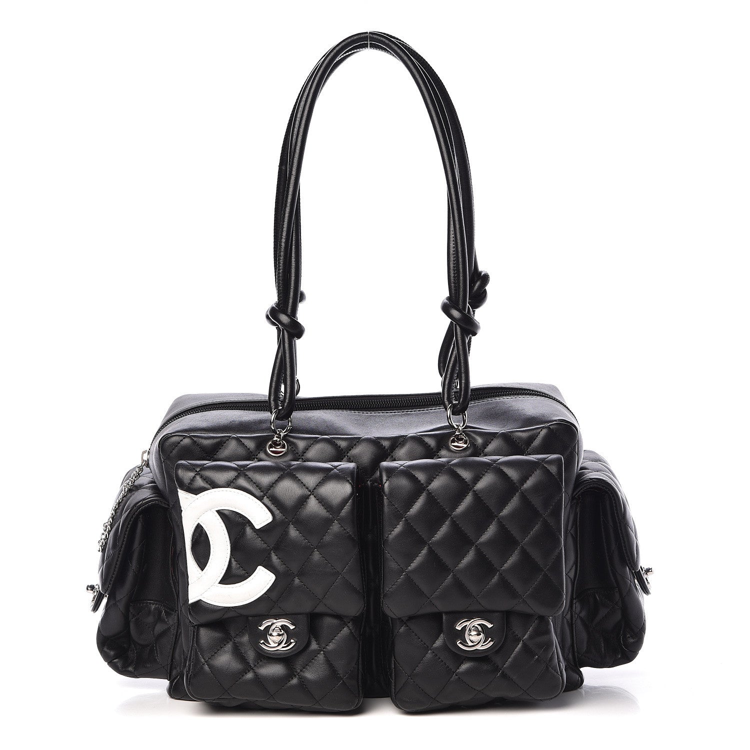 Chanel Calfskin Quilted Large Cambon Multipocket Reporter Black White 1 of 11