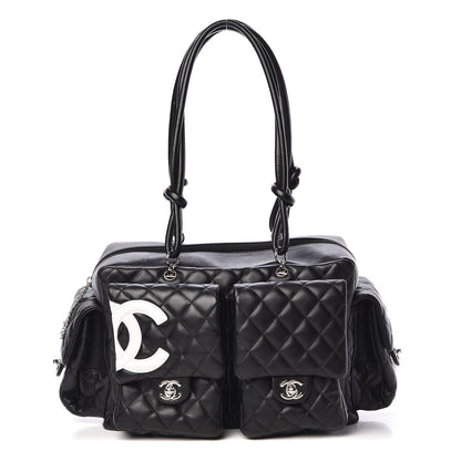 Chanel Calfskin Quilted Large Cambon Multipocket Reporter Black White 1 of 11