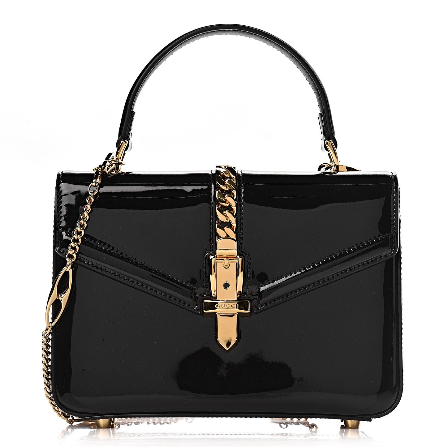 Mousse Top Patent Mini Sylvie 1969 Top Handle Bag Black
