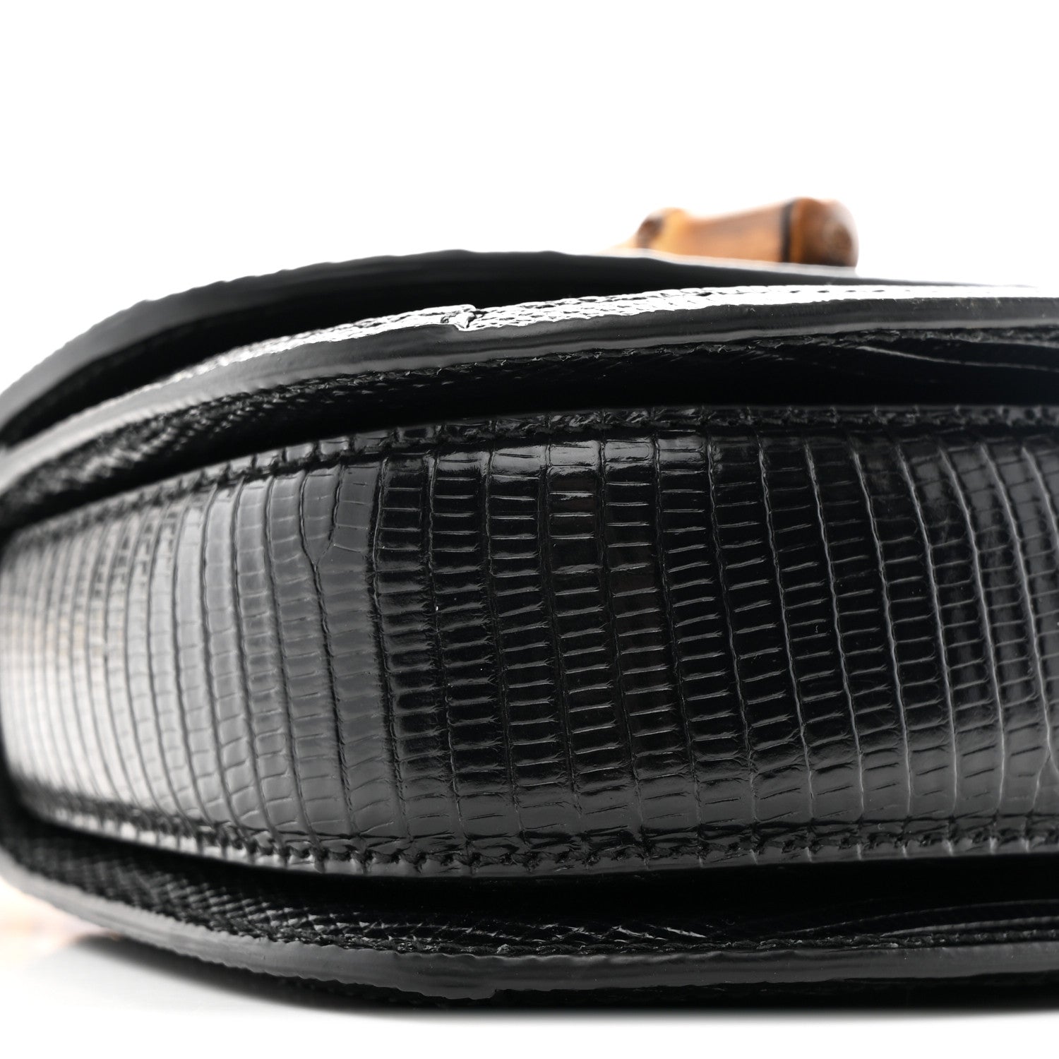 Gucci Sequin Lizard Embossed GG Mini Bamboo 1947 Top Handle Chain Bag Black White 9 of 10