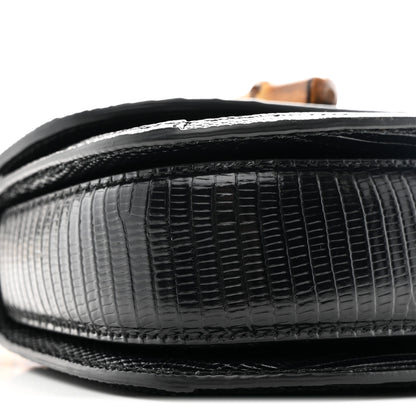 Gucci Sequin Lizard Embossed GG Mini Bamboo 1947 Top Handle Chain Bag Black White 9 of 10
