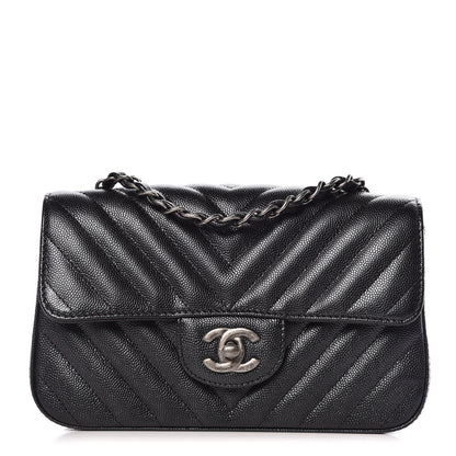 Chanel Metallic Caviar Chevron Quilted Mini Rectangular Flap Black 1 of 9