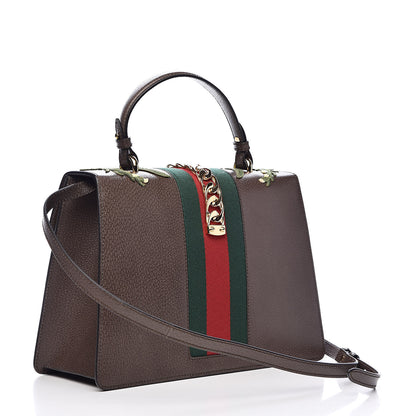Gucci Calfskin Embroidered Medium Sylvie Top Handle Bag New Acero Multicolor 3 of 10
