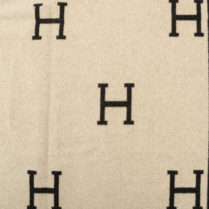 Hermes Wool Cashmere Signature Avalon Blanket Gris Fonce Ecru 2 of 5