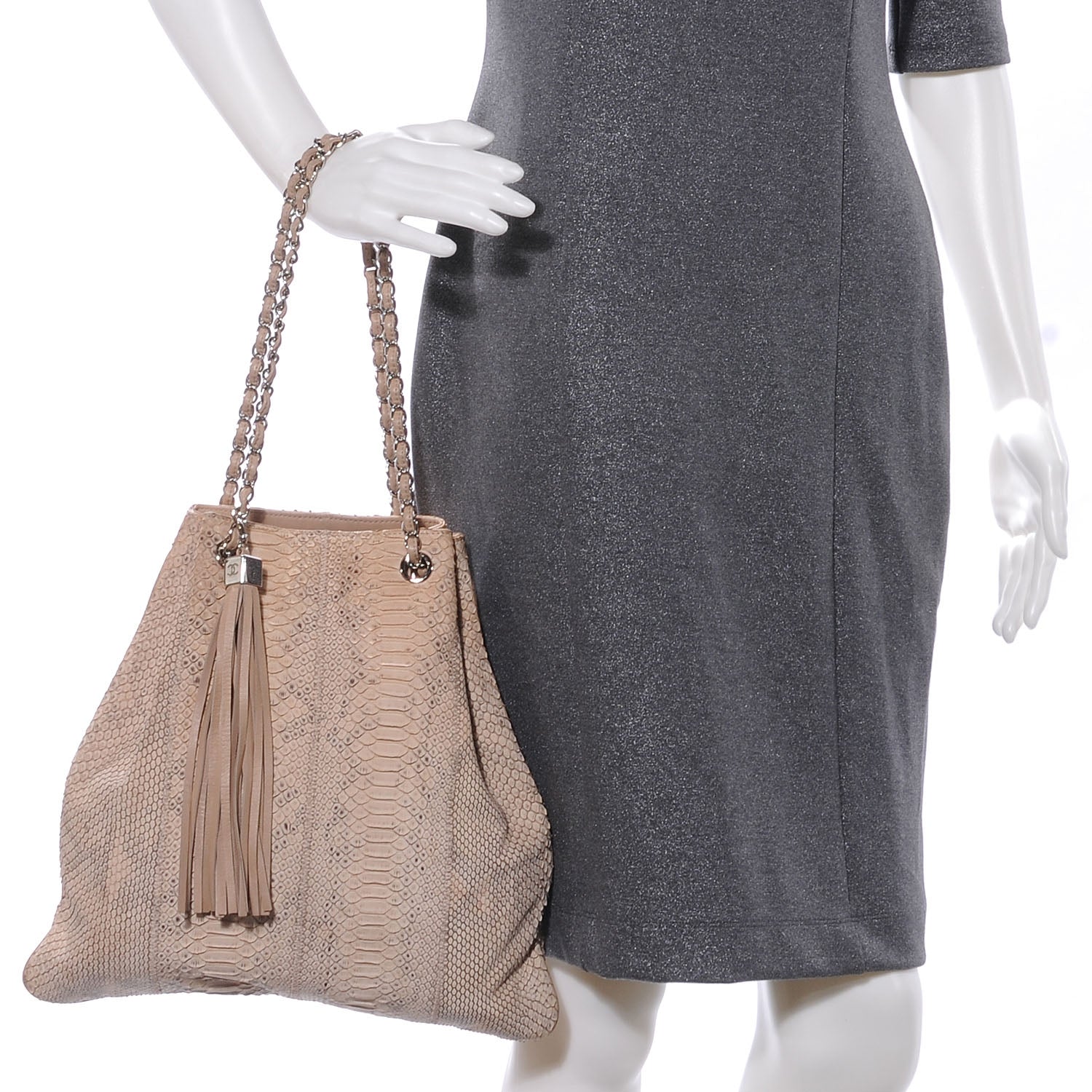 Chanel Python Tassel Drawstring Tote Beige 2 of 7